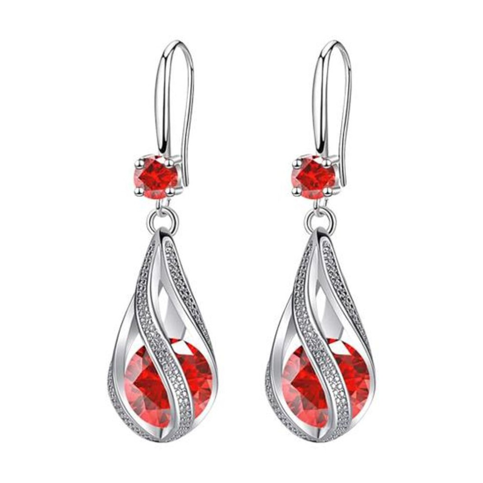 (red) Silver Teardrop Earrings For Women Cubic Zirconia Drop Dangle Earrings Wedding Jewelry Accessory For Brides