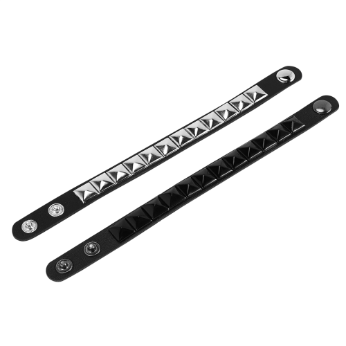 Braccialetto da polso in pelle artificiale con borchie piramidali nere e rivetti bianchi, 2 pezzi 2