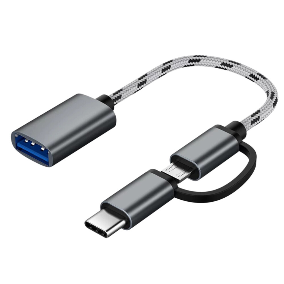 2 In 1 Usb Otg Cable Type-C/Micro-Usb To 3.0 Adapter Braided Designed Data Transfer For Andriod Phone(Grey) Grey 4853114354349