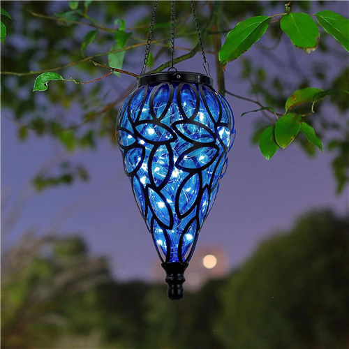 Solar Hanging Lantern丨Teardrop Hanging Lantern Light with 15 LED Blue 2