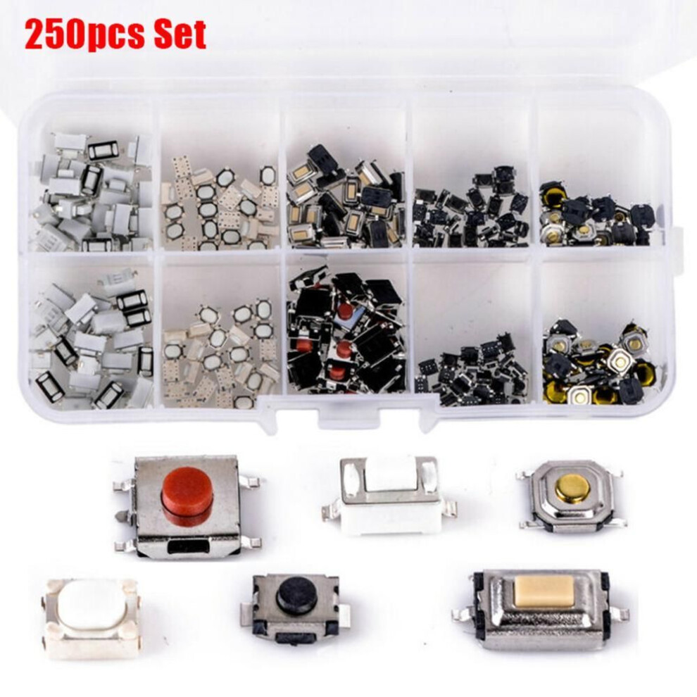 250pcs 10 Types Tact Tactile Push Button Micro Switch Car Remote Key Microswitch