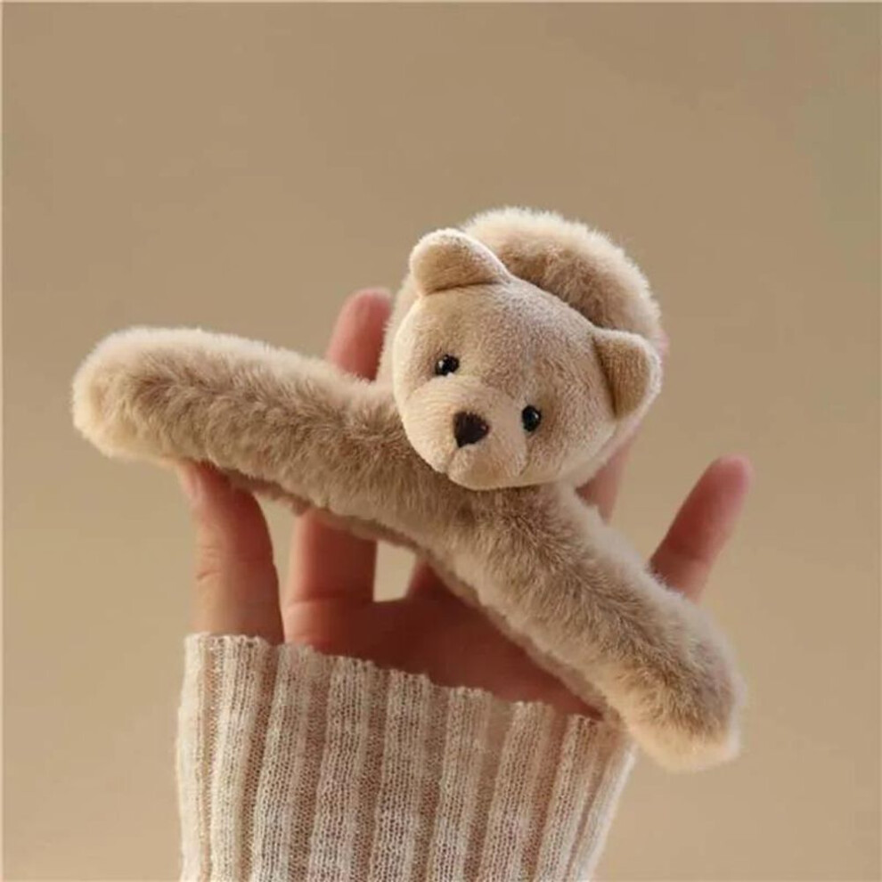 (as the picture, 11cm) Cute Bear Plush Hairpin For Women Double-side Bear Head Large Claw Clip Korean Crab Clips Women Hair Clips Hair Accessories Fashion Cartoon Hairpin