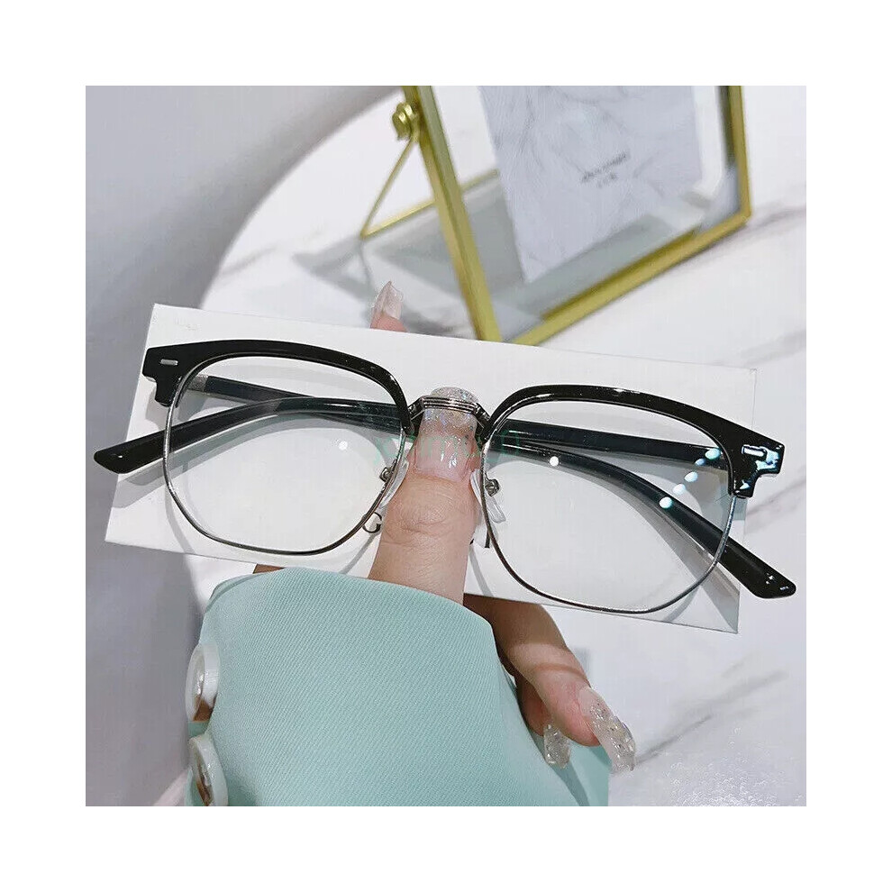 Black/Silver ( -400) Retro Half Metal Frame Nearsighted Minus Distance Myopia Glasses -1 ~ -6.0