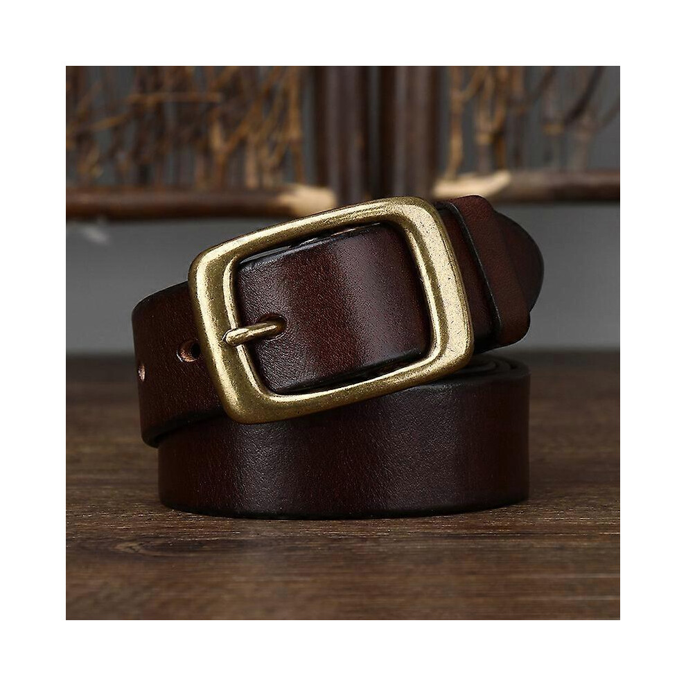 (100cm, Khaki) 3.3cm Width Copper Buckle Men&#39;s Cowskin Leather Belt Leather Retro Handmade Belt Male Luxury Belt For Jeans Wide Belt Men&#39;s Gif-image-OPC-PHFVFXC-NEW