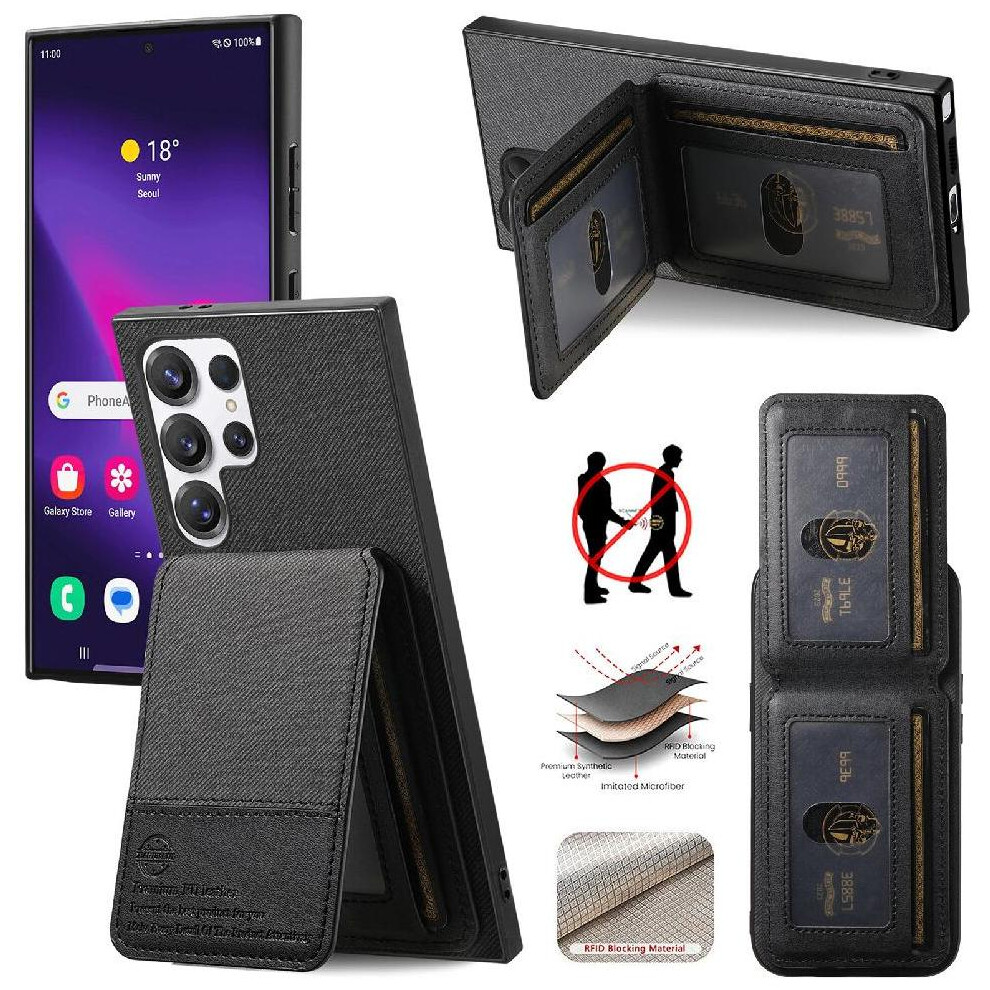 (Black) Case For Samsung Galaxy S23 Ultra Leather Case Rfid Blocking Wallet Shockproof Black 764563534654