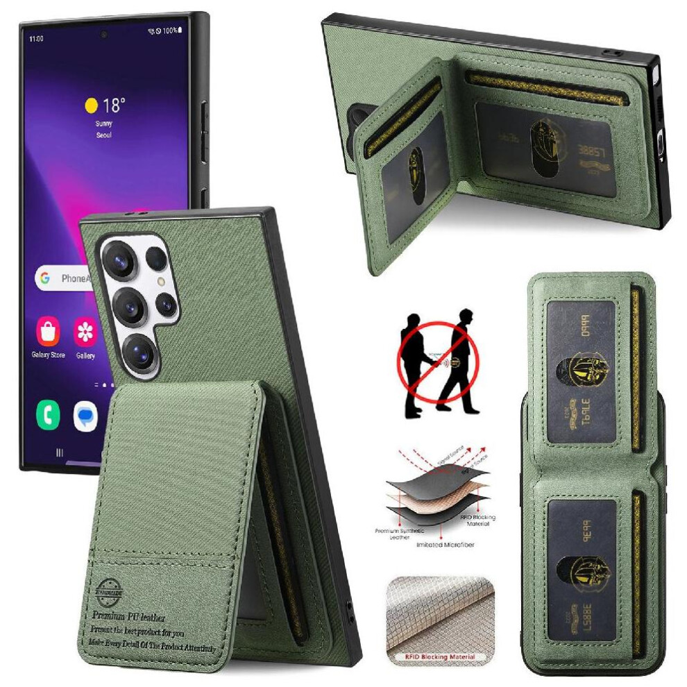 (Green) Case For Samsung Galaxy S23 Ultra Leather Case Rfid Blocking Wallet Shockproof Green 764563534678