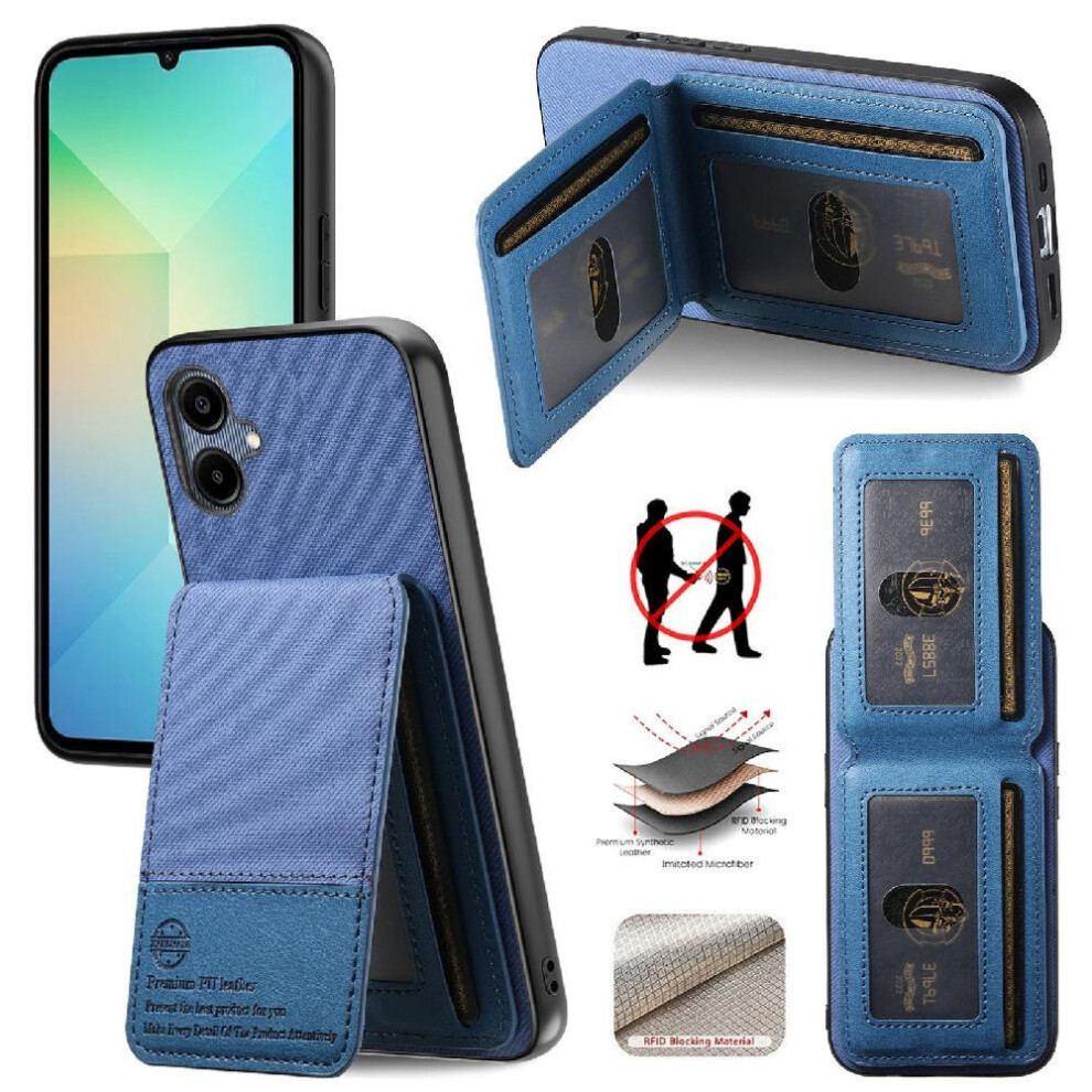 (Blue) Case For Samsung Galaxy A06 Leather Case Wallet Rfid Blocking Shockproof Blue 764563535217