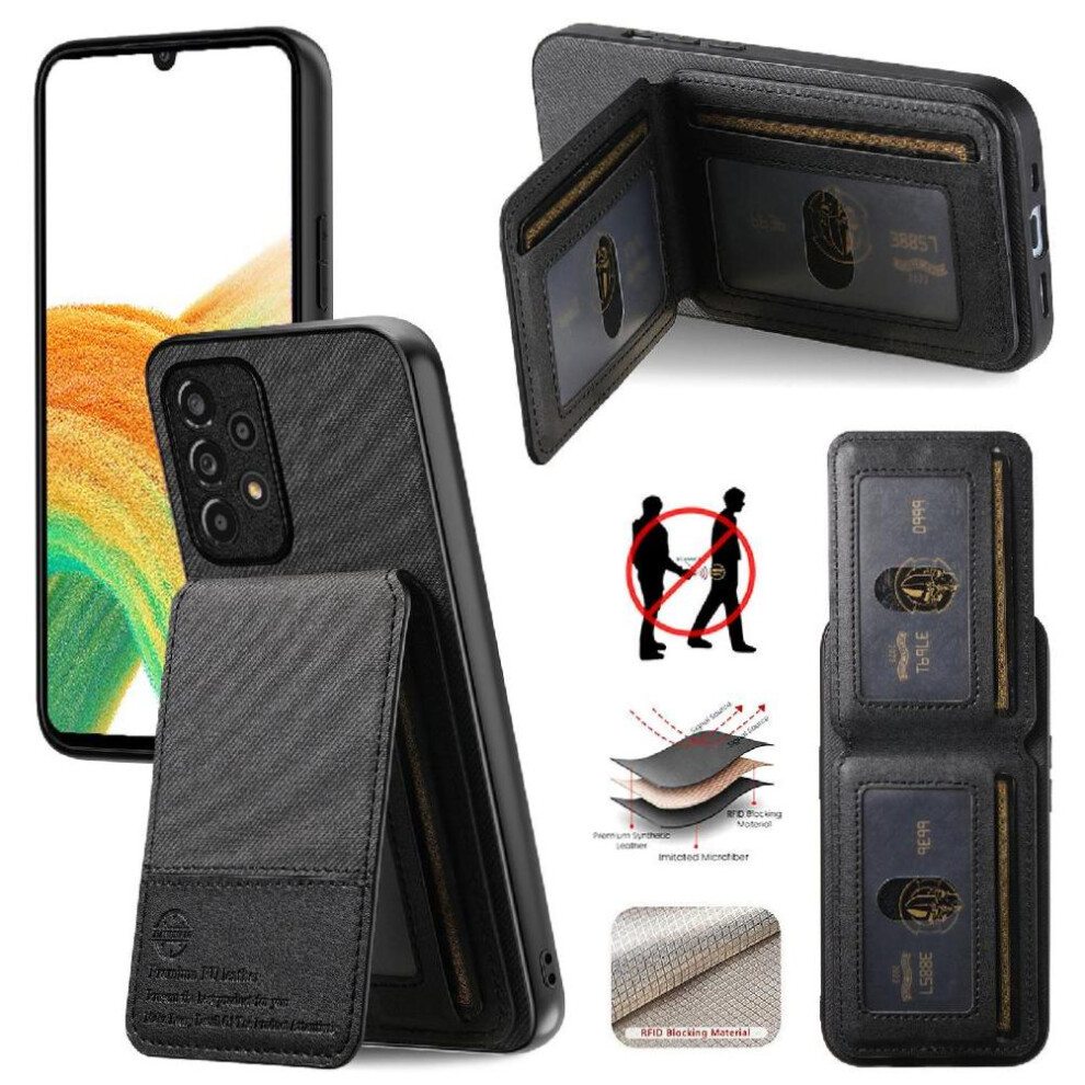 (Black) Case For Samsung Galaxy A33 5G Shockproof Rfid Blocking Wallet Leather Case Black 764563535361