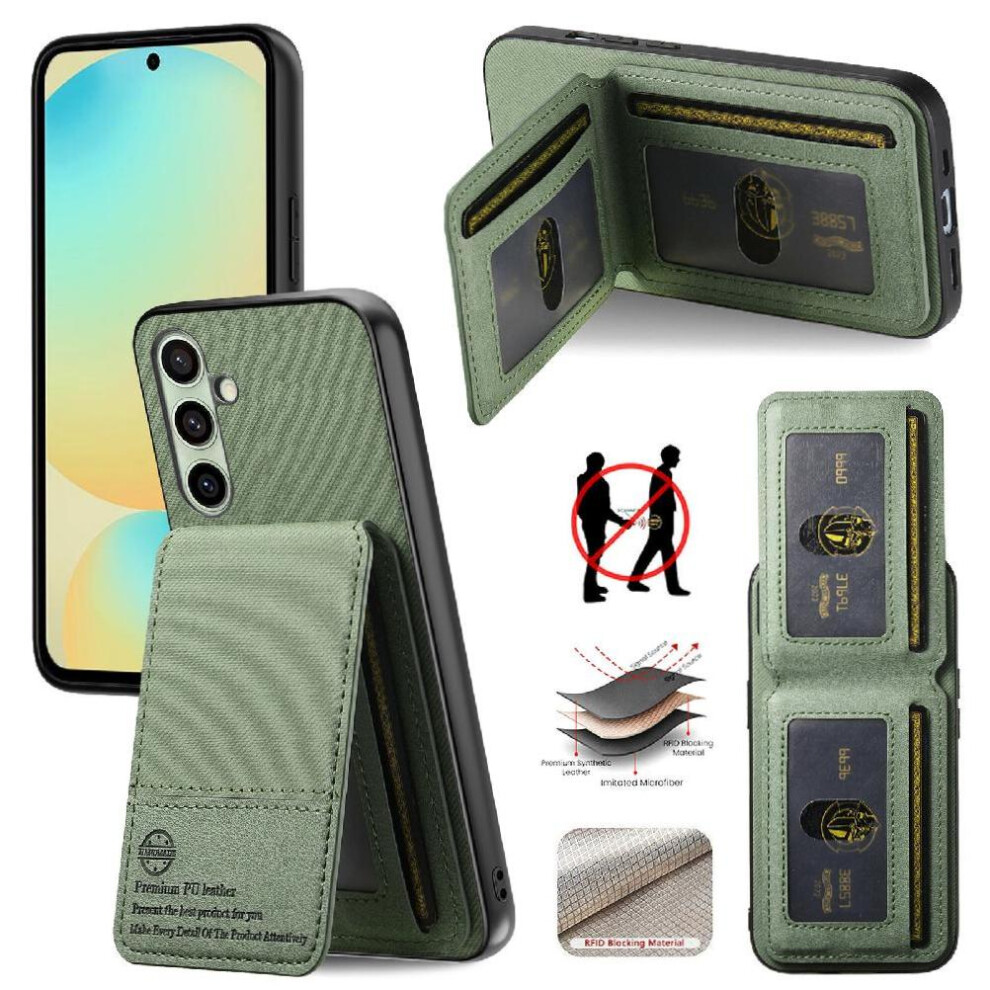 (Green) Case For Samsung Galaxy S24 Fe Wallet Leather Case Rfid Blocking Shockproof Green 764563535453