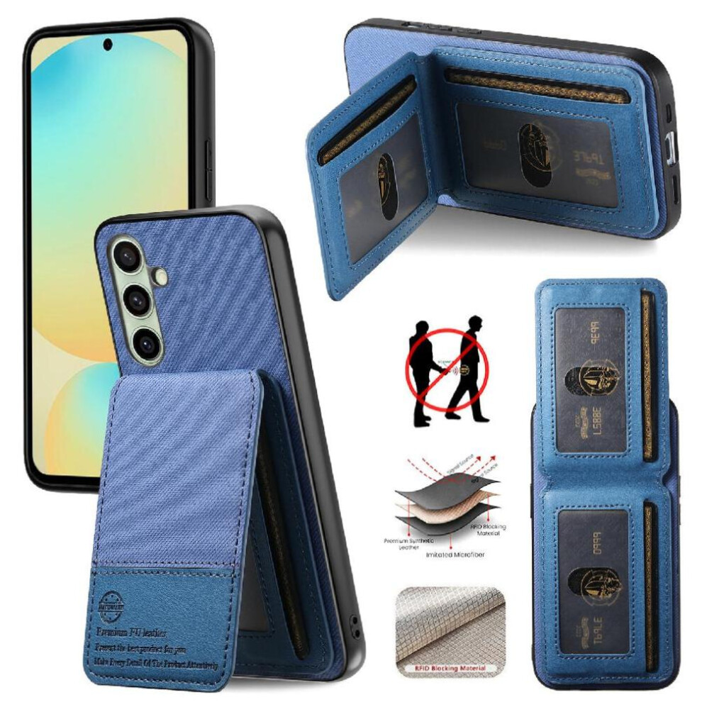 (Blue) Case For Samsung Galaxy S24 Fe Wallet Leather Case Rfid Blocking Shockproof Blue 764563535491
