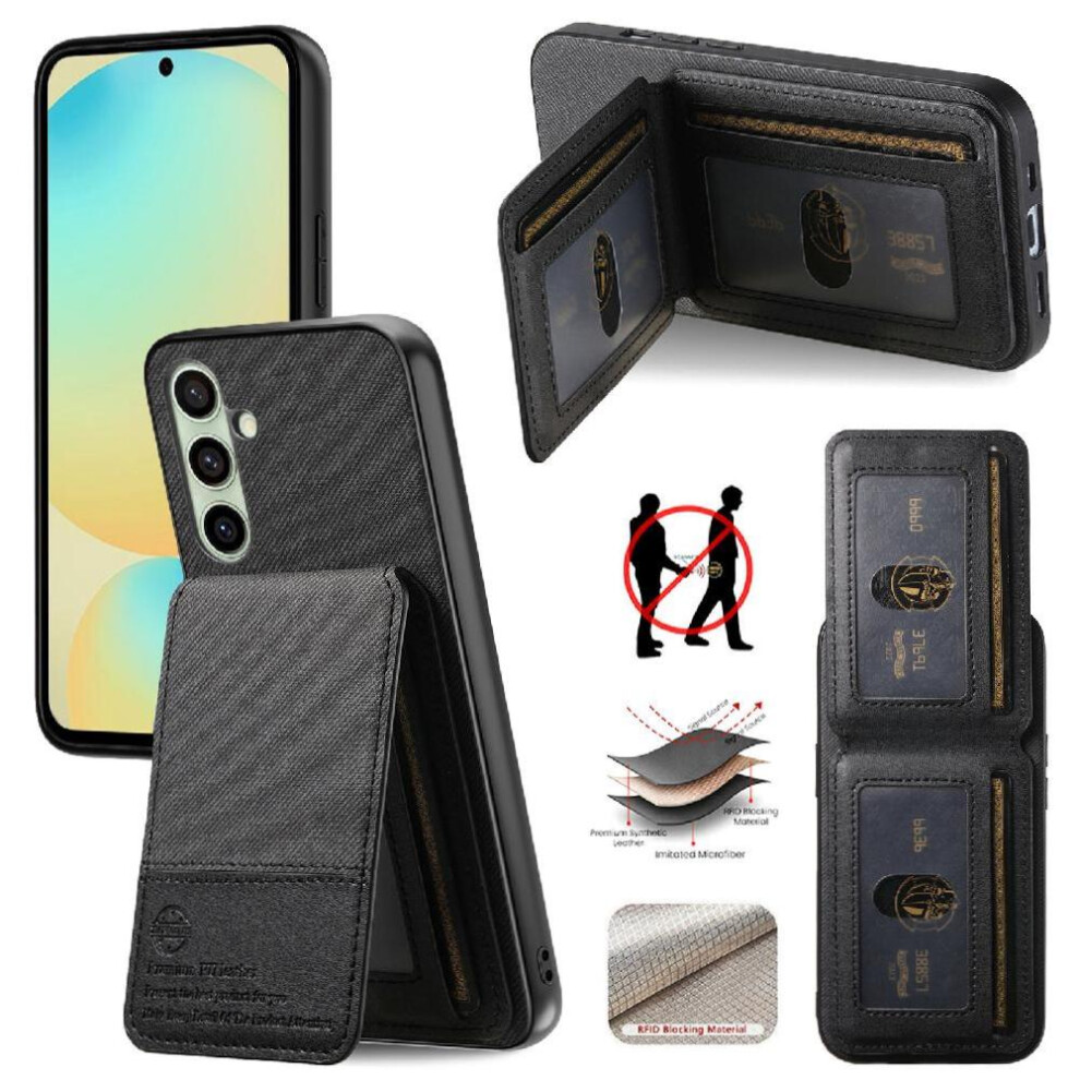 (Black) Case For Samsung Galaxy S24 Fe Wallet Leather Case Rfid Blocking Shockproof Black 764563535439