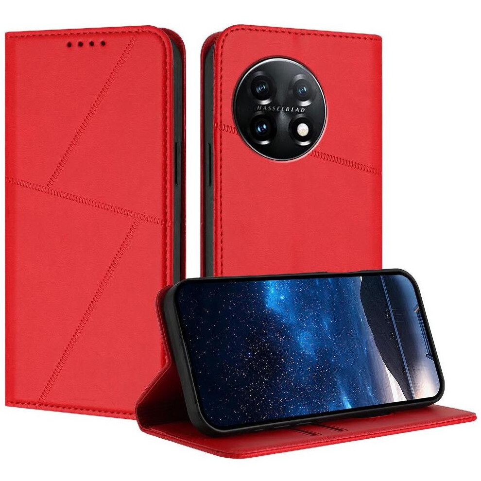 (Red) Case For Oneplus 11 With Card Slots And Kickstand Shockproof Cover Anti-Fingerprint Matte Texture Red 764563535842
