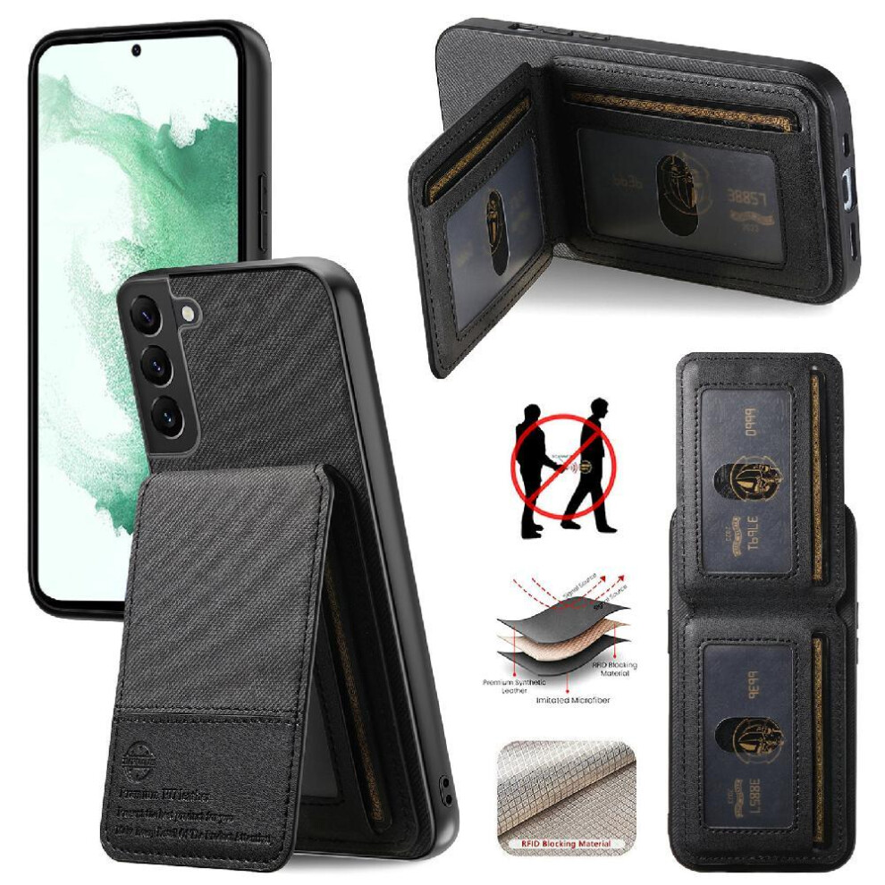 (Black) Case For Samsung Galaxy S22 Plus Leather Case Rfid Blocking Shockproof Wallet Black 764563536115