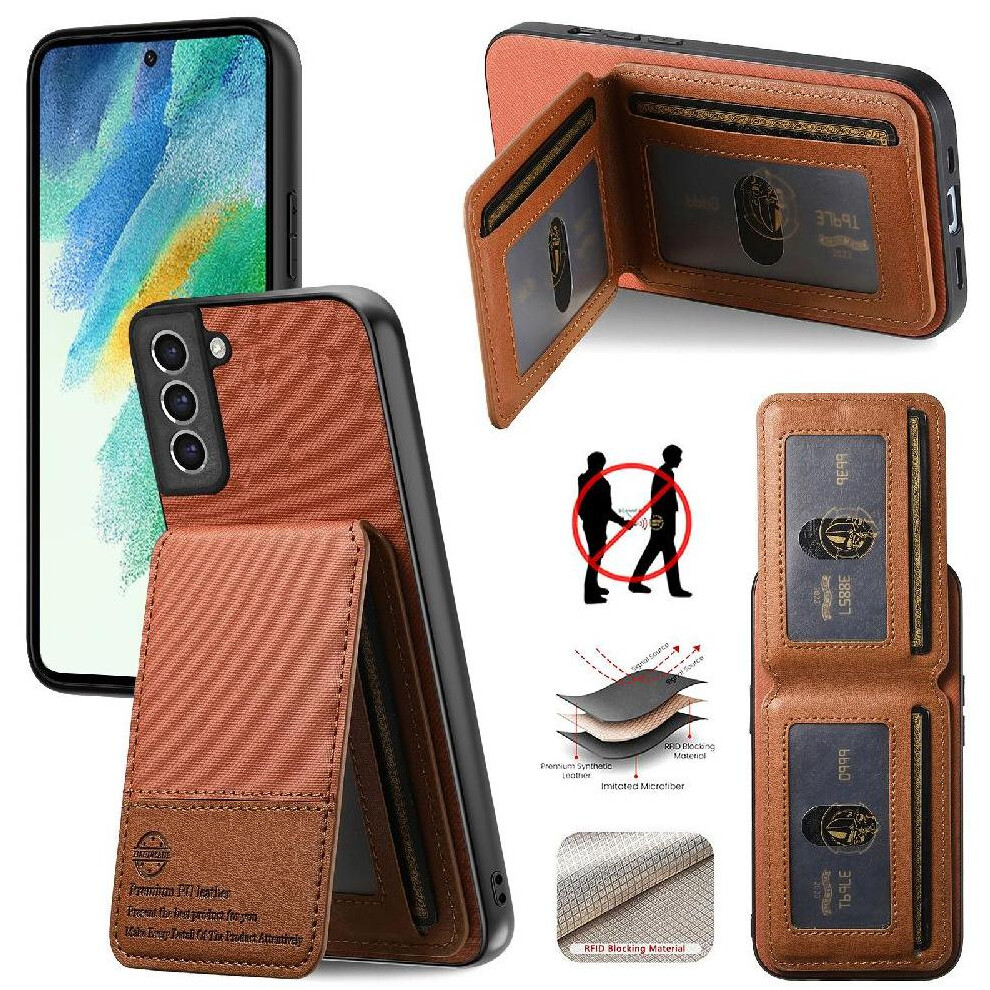 (Brown) Case For Samsung Galaxy S21 Fe Leather Case Wallet Rfid Blocking Shockproof Brown 764563536221