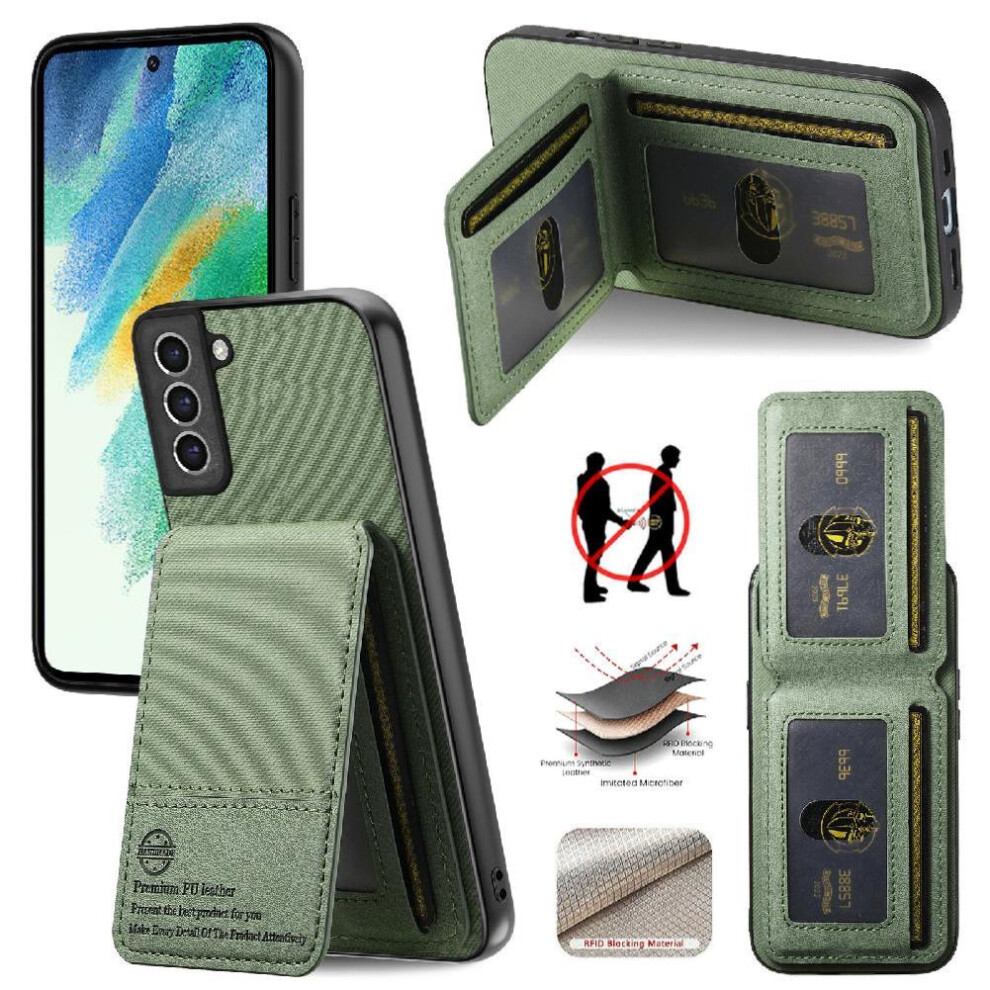(Green) Case For Samsung Galaxy S21 Fe Leather Case Wallet Rfid Blocking Shockproof Green 764563536207