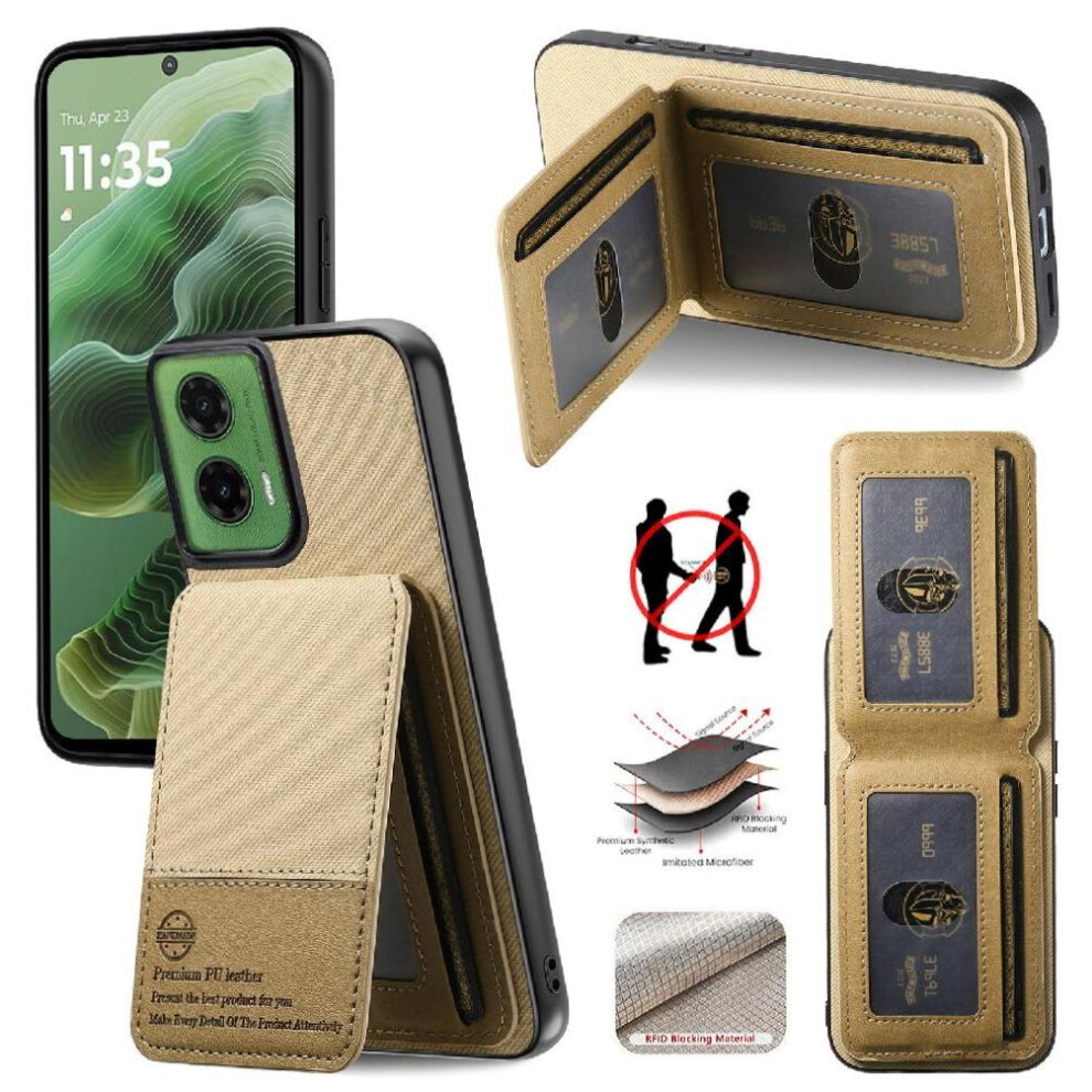 (Yellow) Case For Motorola Moto G35 Leather Case Shockproof Rfid Blocking Wallet Yellow 764563536405