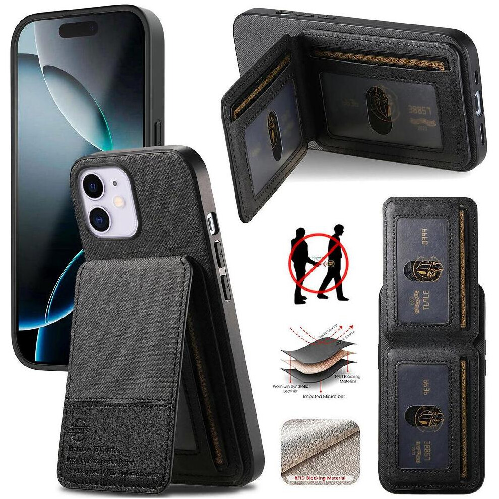 (Black) Compatible With Iphone 15 Case Rfid Blocking Wallet Shockproof Leather Case Black 764563536436