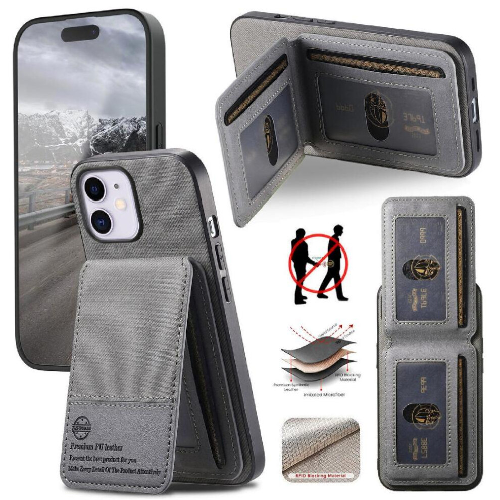 ( ) Compatible With Iphone 15 Case Rfid Blocking Wallet Shockproof Leather Case Gray 764563536467