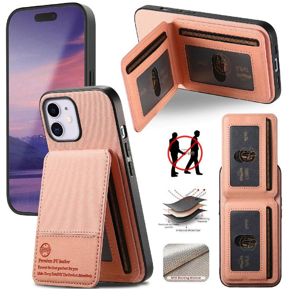 (Pink) Compatible With Iphone 15 Case Rfid Blocking Wallet Shockproof Leather Case Pink 764563536481