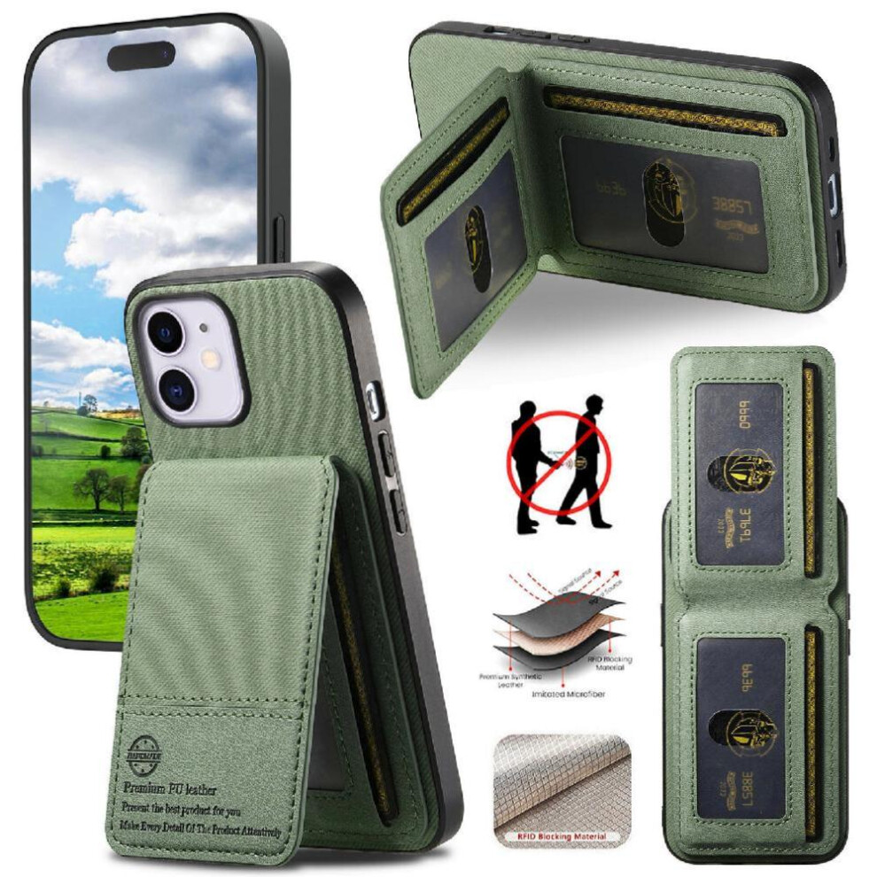 (Green) Compatible With Iphone 14 Case Rfid Blocking Shockproof Leather Case Wallet Green 764563536665