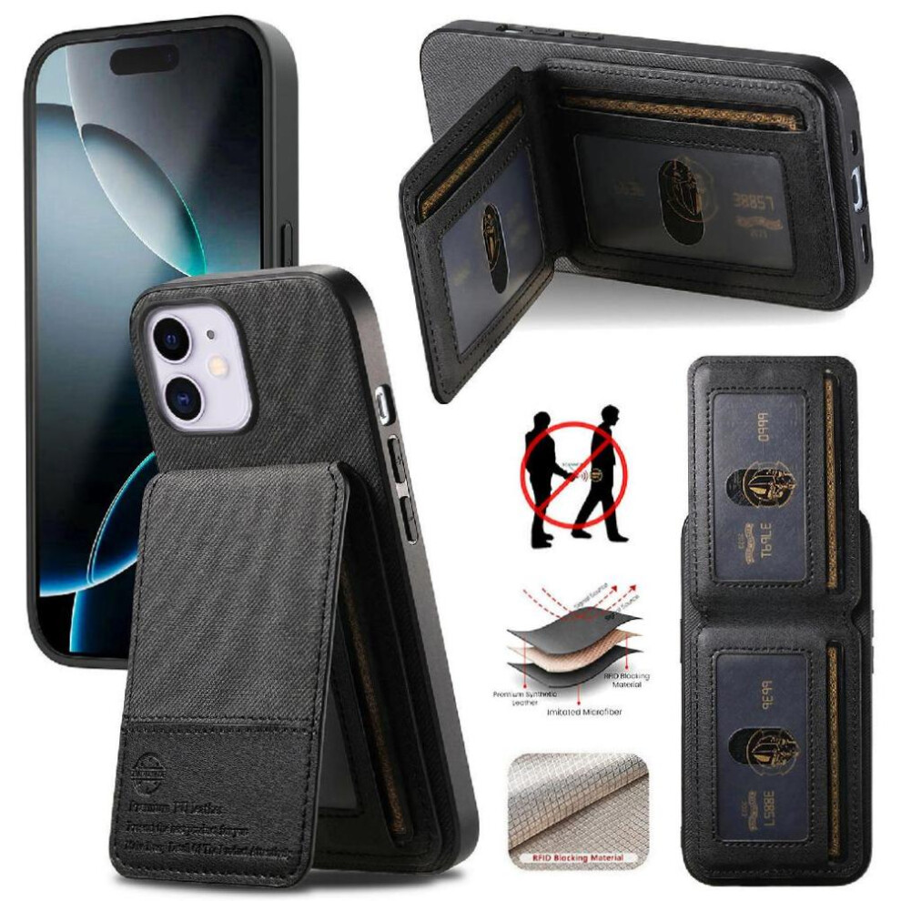 Photos - Case  Compatible with iphone 12  Wallet Rfid Blocking Leather  Shockproof(Black)