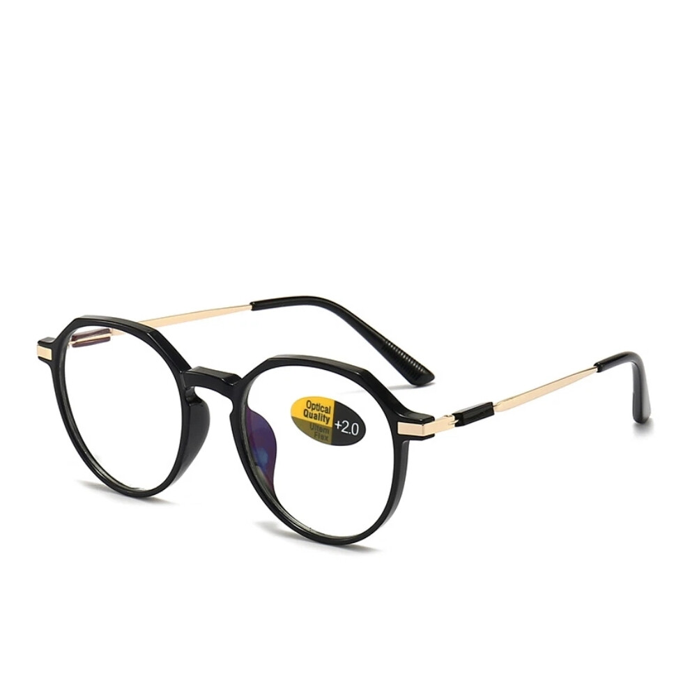 Black/Blue/Light (, +1.50 Strength) Men Women Round Blocking Reading Glasses Classic Presbyopic Reader