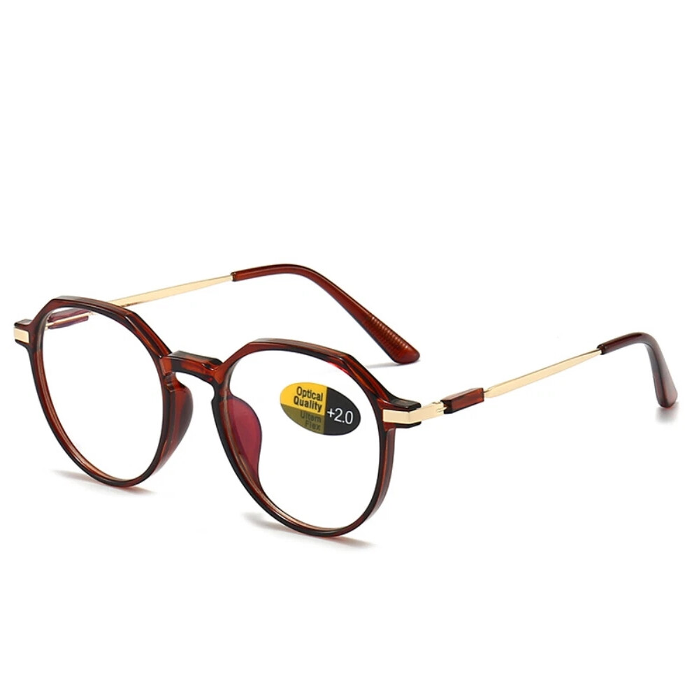 (Deep Tea, +1.75 strength) Men Women Round Blue Light Blocking Reading Glasses Classic Presbyopic Reader-image-OPC-PHFVMZJ-NEW