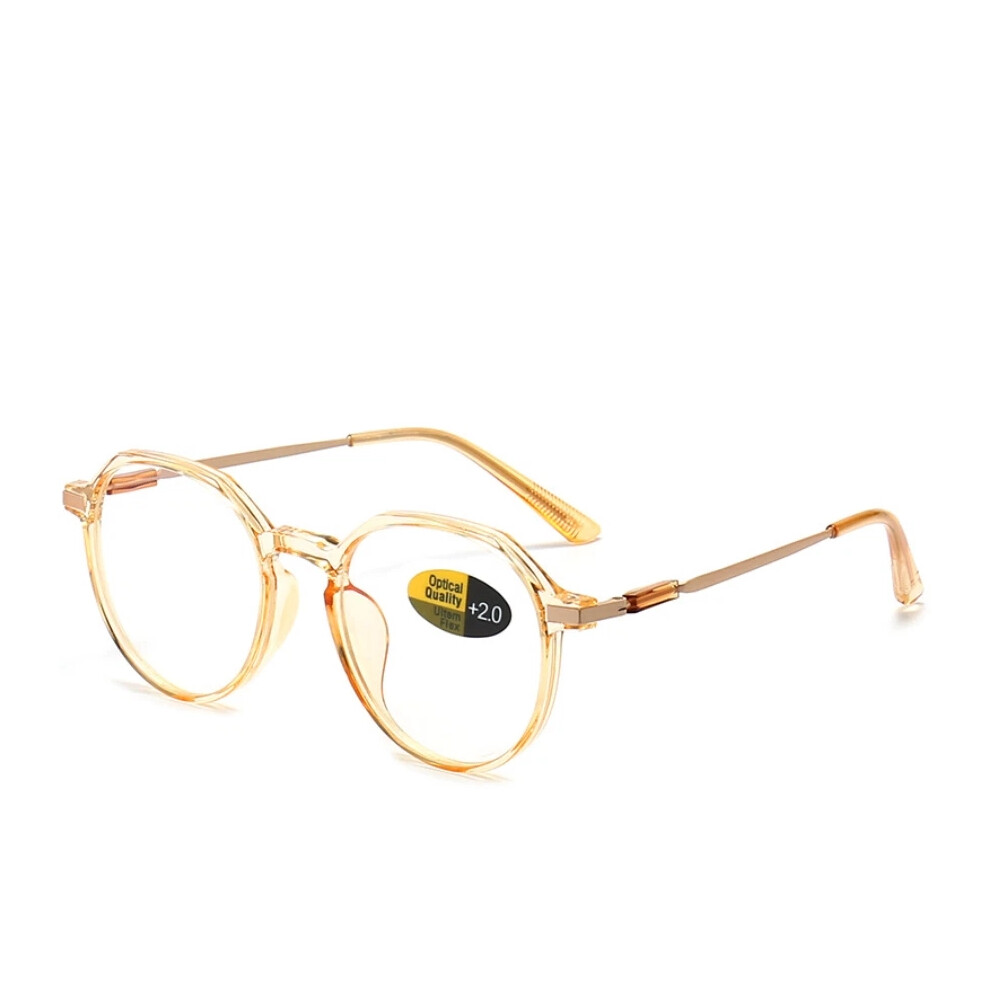 (Orange, +3.00 strength) Men Women Round Blue Light Blocking Reading Glasses Classic Presbyopic Reader