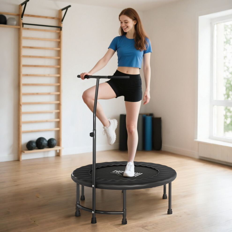 HOMCOM 40" Mini Trampoline, Rebounder Jumper w/ Adjustable Handle, Black