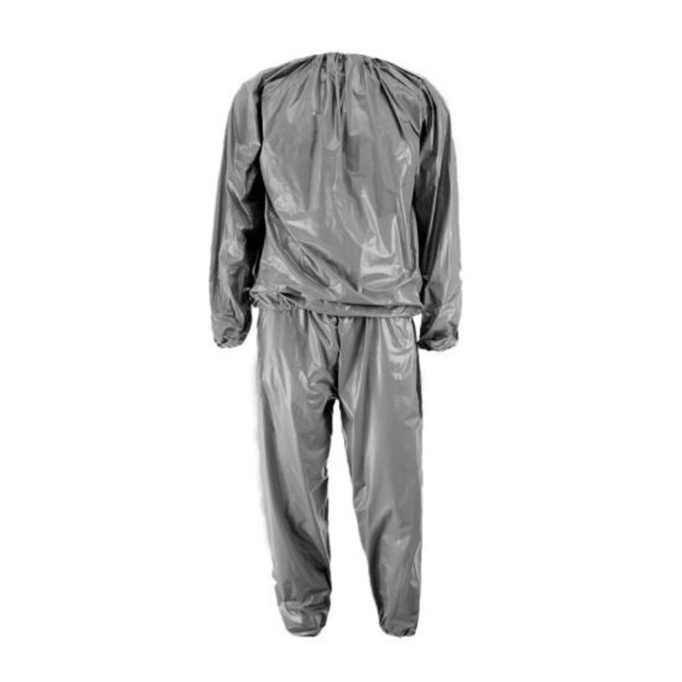 (grey, XL) 2 Pcs/set Sauna Top Pants Suit Waterproof Windproof Sweat Tracksuit For Weight Loss Elastic Openings Fat Burning Sports Fitness Sauna Wear