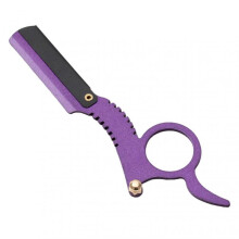 (Purple) Manual Barber Razor Handle Straight Head Bright Color Sturdy Stainless Steel Anti Corrosion Beard Razor Frame for Home