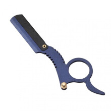 (Blue) Manual Barber Razor Handle Straight Head Bright Color Sturdy Stainless Steel Anti Corrosion Beard Razor Frame for Home