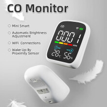 (As show, One size) Tuya WiFi Digital LED Display CO Detector Portable Carbon Monoxide Tester Multifunctional Temperature and Humidity Test Meter Electrochemical CO Senso