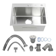 (As show, One size) Single Basin Sink Set with Drainer 304 Stainless Steel Vegetables Washing Sink and Hose for Home Kitchen