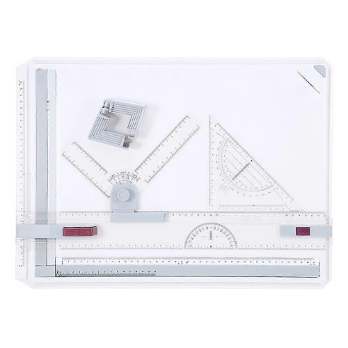 (As show, One size) White A3 Drawing Board Drafting Table with 2 Parallel Rulers and 2 Corner Clips