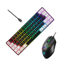 (As show, One size) Wired Keyboard Mouse Set 61 Key Colourful Backlit Membrane Keyboard 12800 High Movement Speed Colourful Gaming Mouse Wired Keyboard and Mouse Combo