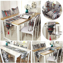 (As show, One size) Modern Fashion Table Runner with Tassel Colorful Striped Embroidered Tablecloth Cushion Cover Pillowcase Dining Room Restaurant Home Party Decoration