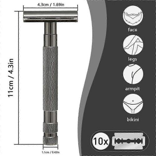 Replaceable Reusable Safety Razors with Stainless Steel Double-Sided Blade,D 2