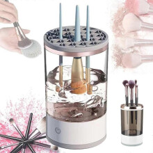 (US Plug, white) Electric Makeup Brush Cleaner Machine, Automatic Cosmetic Brushes Spinner with Drying Rack, Wash & Dry Makeup Brush Cleaning Tools