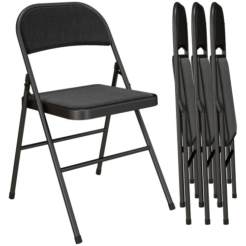 Homcom HOMCOM 4 Pack Linen-Look Padded Folding Chairs with Cushioned Seat Black 1