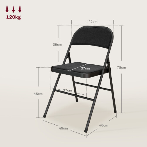 Homcom HOMCOM 4 Pack Linen-Look Padded Folding Chairs with Cushioned Seat Black 2
