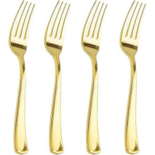 200pcs Gold Plastic Forks - Heavyweight Forks - 7.4 Inch Heavy Duty - Gold
