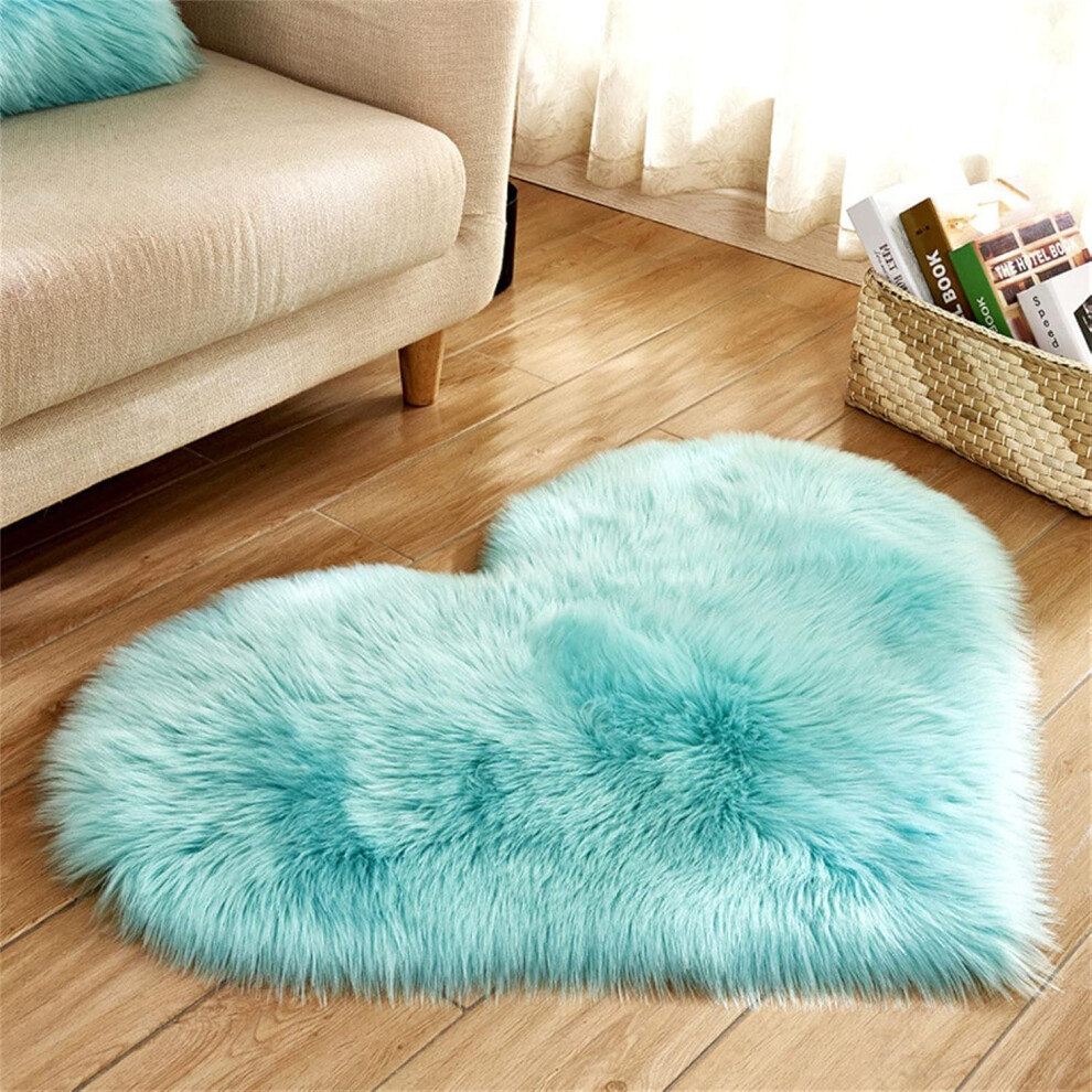 Super Soft Heart Shaped Faux Sheepskin Fur Rug Teal Fluffy Area Rug Shag Rug, Accent Carpets for Bedroom Living Room, 2 x 3 Feet Plush Mat-image-OPC-PHFX2SC-NEW