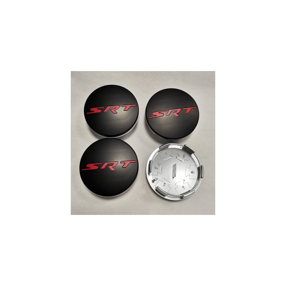 4X For Dodge Challenger Demon 63Mm Matte Srt Letter Wheel Center Caps Black/Red 7334477183106
