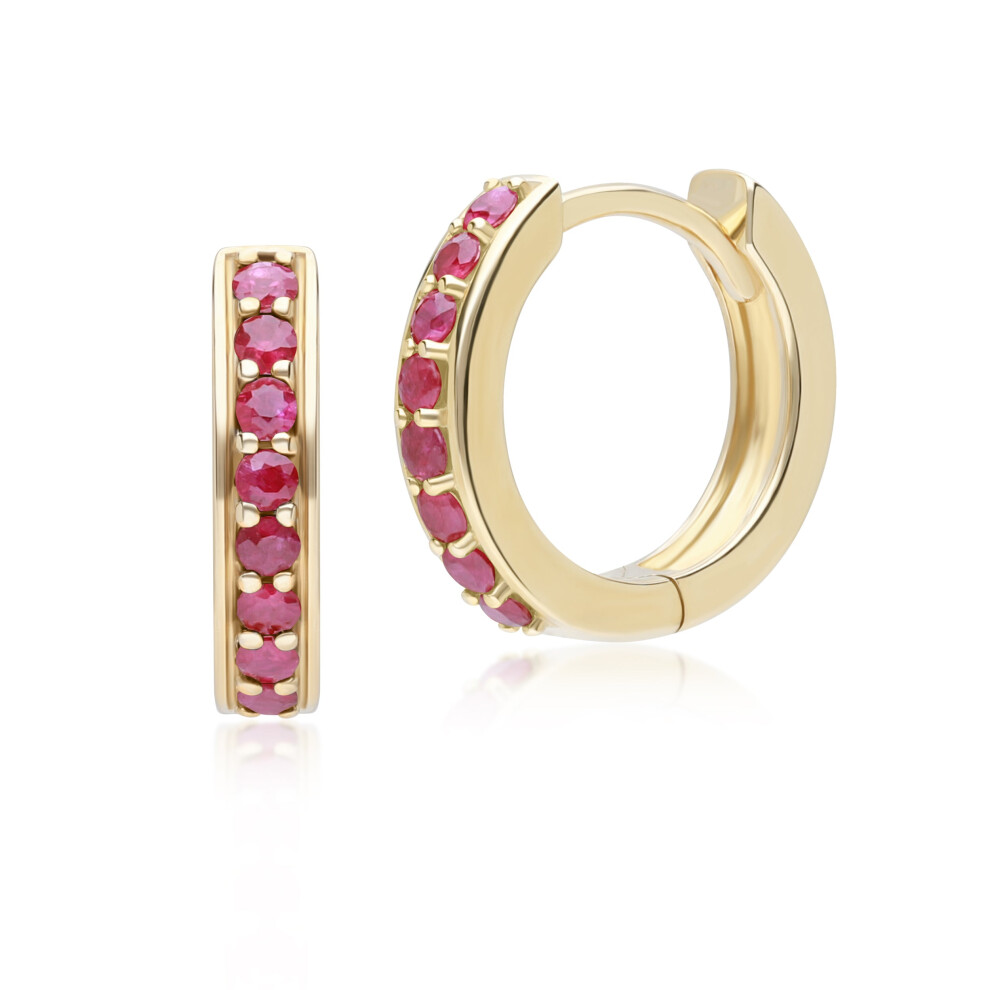 Classic Ruby Huggie Hoop Earrings in 9ct Yellow Gold - 2x Ruby (0.144ct), 1.5mm - 132E2846029