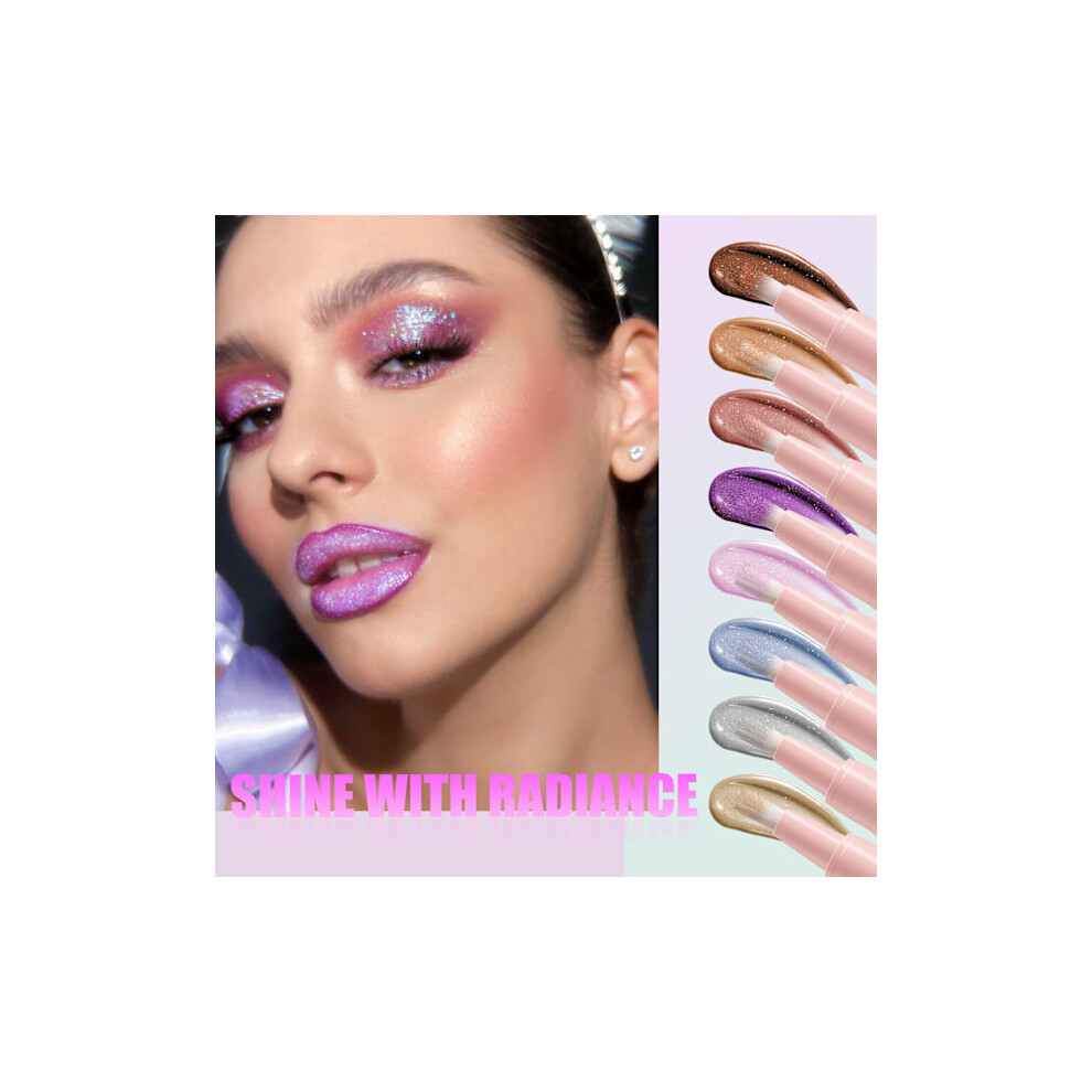 Liying 8 Colours Pearlescent Liquid Eyeshadowsoft Brushdiamond Highlightliquid Eyeshadowswirl Lip Gloss 02#