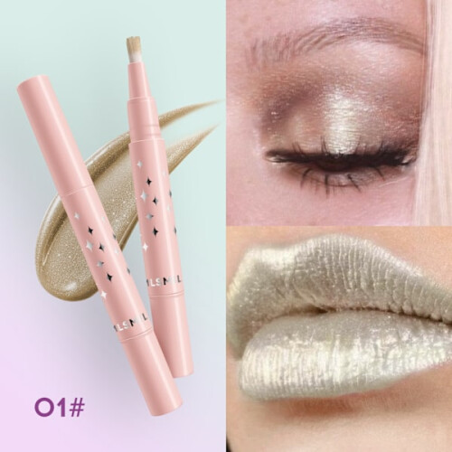 8 Colours Pearlescent Liquid EyeshadowSoft BrushDiamond HighlightLiquid EyeshadowSwirl Lip Gloss 01# 1