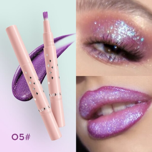8 Colours Pearlescent Liquid EyeshadowSoft BrushDiamond HighlightLiquid EyeshadowSwirl Lip Gloss 05# 1