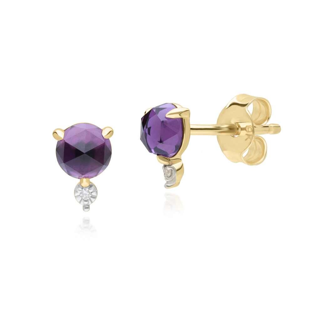 Boucles d'oreilles classiques en or jaune 9 carats avec améthyste et diamants