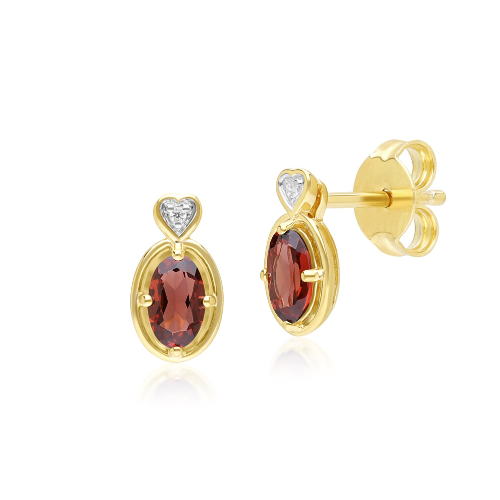Gemondo Women's Gold,Yellow Classic Oval Garnet & Diamond Heart Stud Earrings In 9Ct Yellow Gold